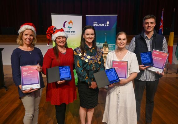 2025 Australia Day Community Award winners with Mayor Cr Tracey Hargreaves