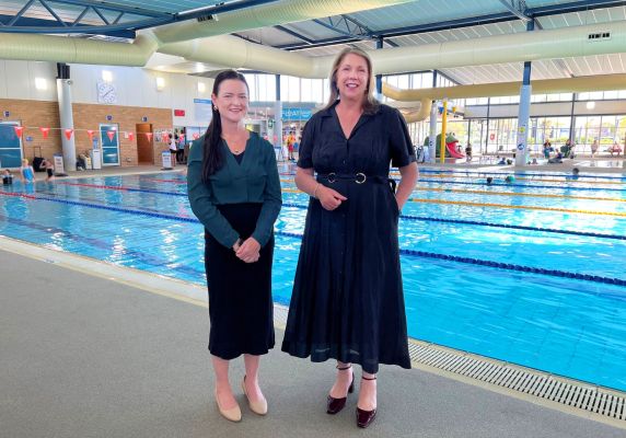 Federal Member for Ballarat, Catherine King and City of Ballarat Mayor, Cr Tracey Hargreaves at the Ballarat Aquatic and Lifestyle Centre.