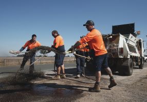 city of ballarat staff working on road renewal