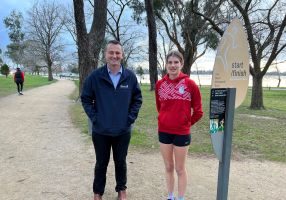 Mayor with Gretta Ashley for Marathon bid launch