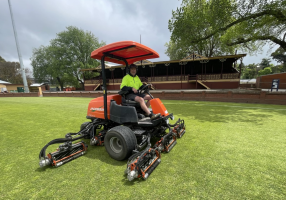 Experienced Groundsperson Jeremy Collier at Eastern Oval.
