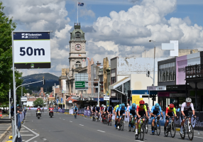 Cyclists competing in Sturt Street as part of the Federation University Road National Championships