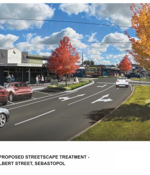 Photo simulation of proposed streetscape in Victoria and Albert Streets, Sebastopol